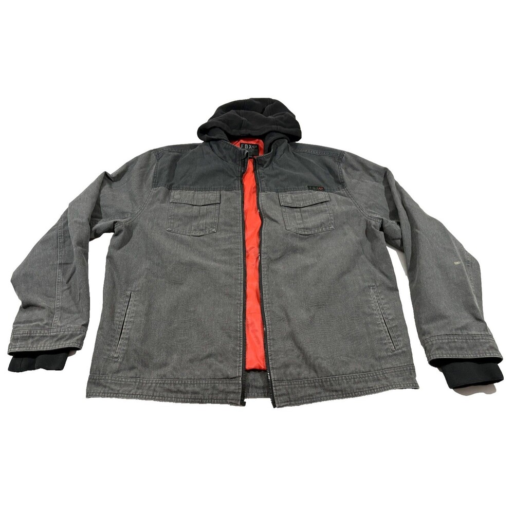 Fox Racing Heritage Forged Chore Jacket Mens Grey Hooded Canvas Workwear Sz 2XL